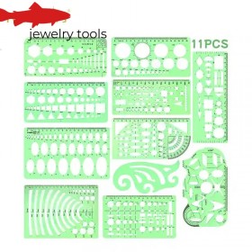 Conjunto de 11 peças de gabaritos multiuso para desenho de porcas curvas.