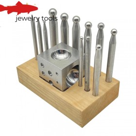  Nest Anvil 13-delige set met houten voetplaat en ronde pons